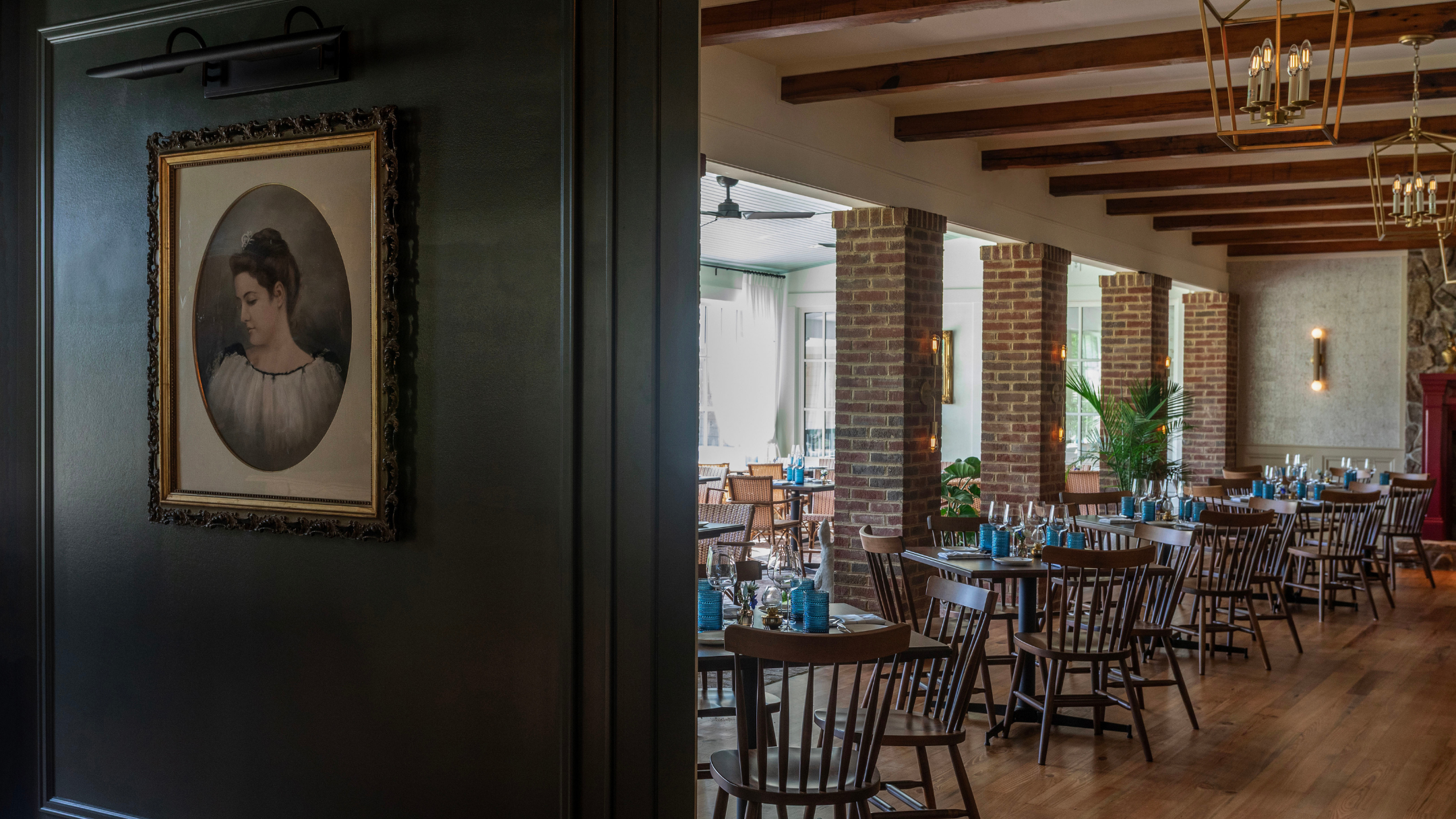 Jules Portrait on Wall and Peek of Dining Room