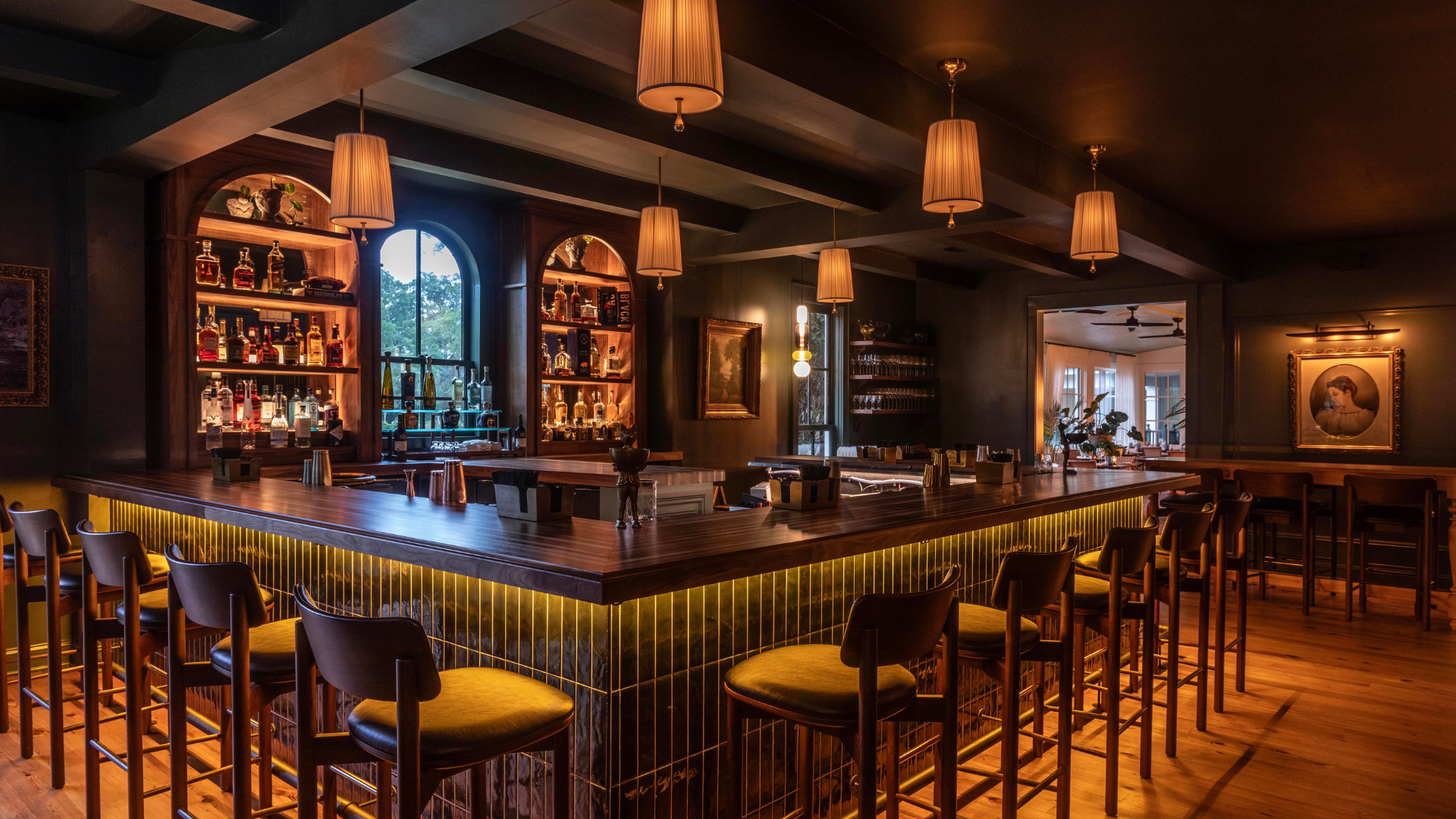 dimly lit bar lounge in a restaurant