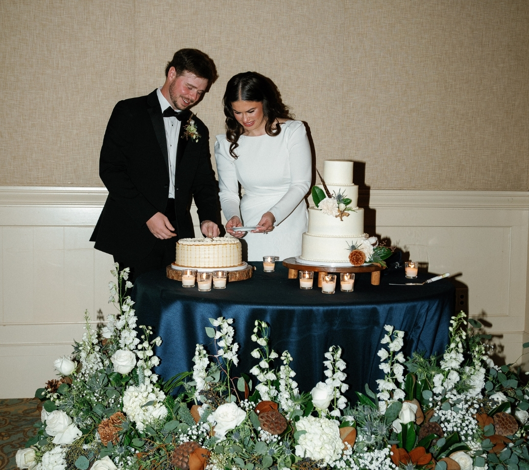 people looking at wedding decor and set up