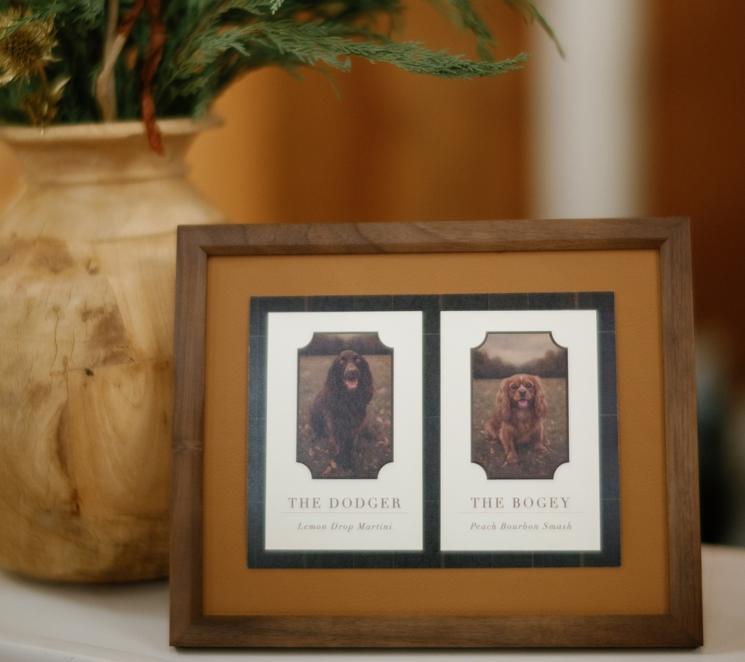 dog portraits on table