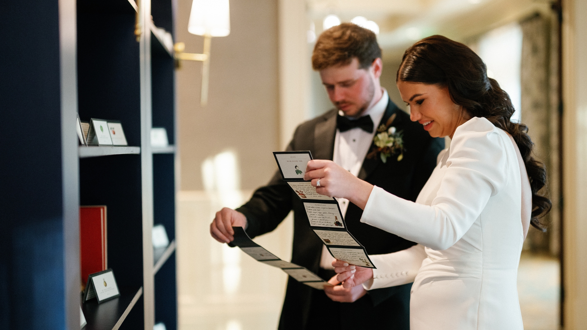 people looking at wedding decor and set up