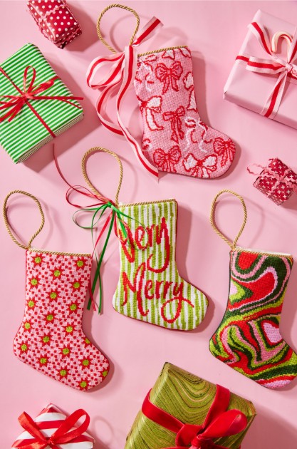 a flatlay of pink and red stockings